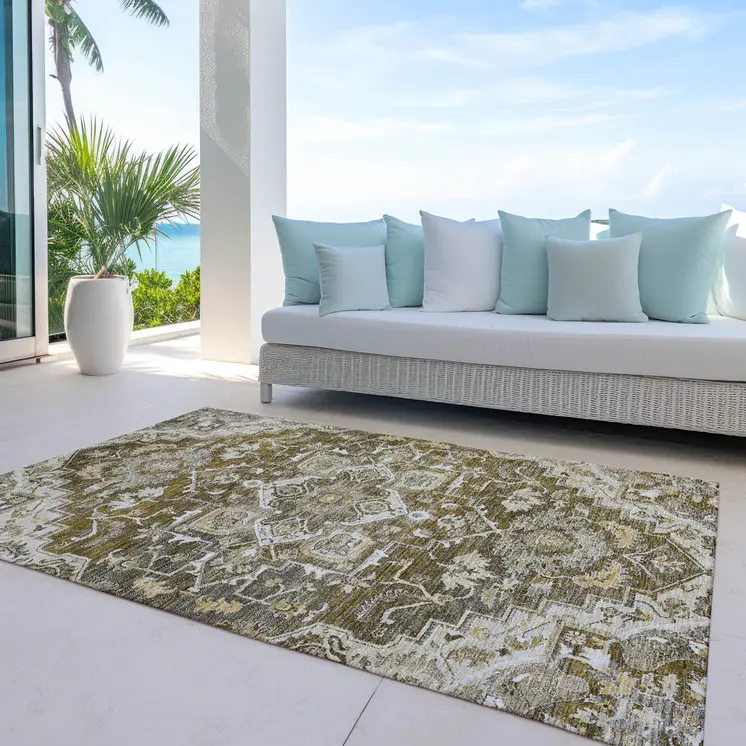 10' X 14' Brown Beige And Taupe Oriental Washable Indoor Outdoor Area Rug