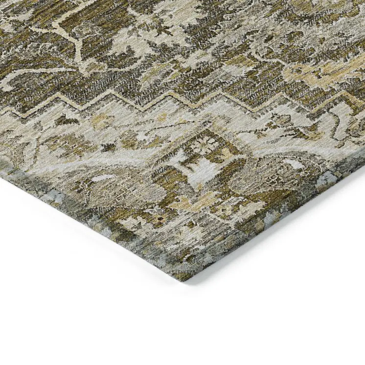 10' X 14' Brown Beige And Taupe Oriental Washable Indoor Outdoor Area Rug