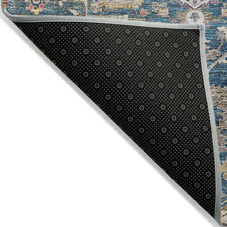 3' X 5' Blue Beige And Gold Oriental Washable Indoor Outdoor Area Rug
