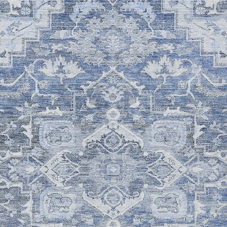 3' X 5' Denim Blue And Sky Blue Oriental Washable Indoor Outdoor Area Rug
