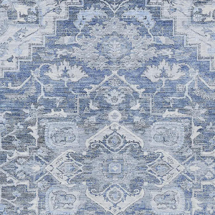 5' X 8' Denim Blue And Sky Blue Oriental Washable Indoor Outdoor Area Rug