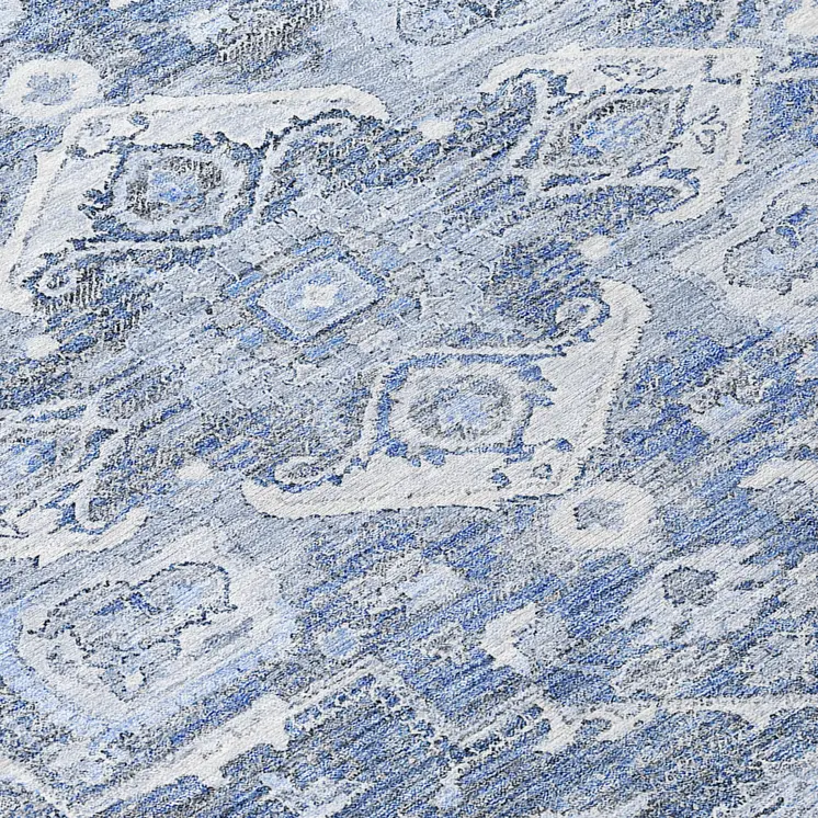 8' Denim Blue And Sky Blue Round Oriental Washable Indoor Outdoor Area Rug