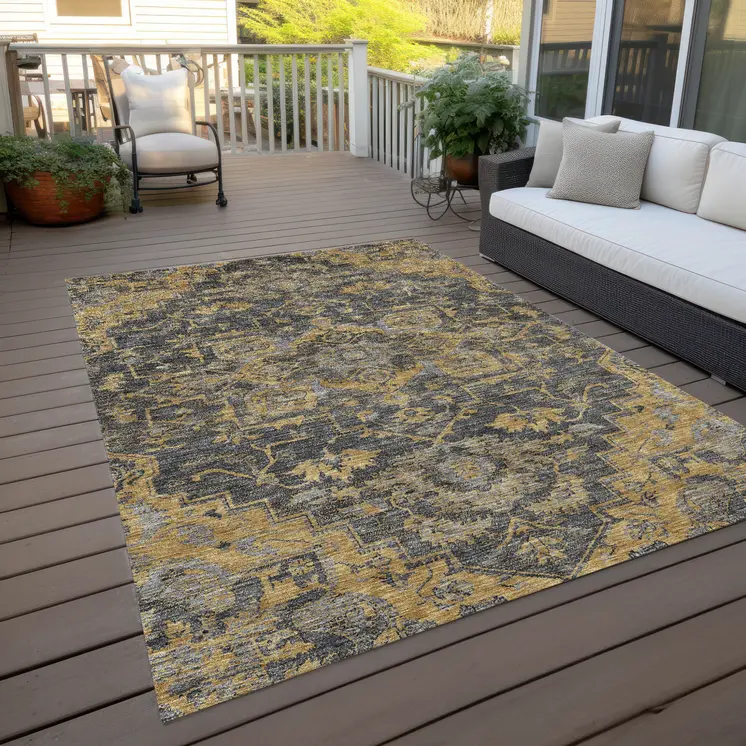 3' X 5' Gray Charcoal And Silver Oriental Washable Indoor Outdoor Area Rug