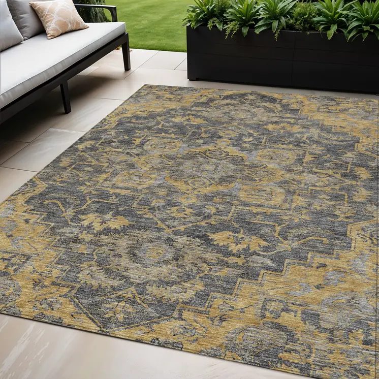 5' X 8' Gray Charcoal And Silver Oriental Washable Indoor Outdoor Area Rug