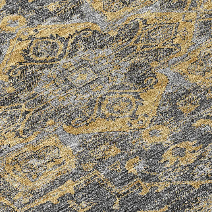 8' Gray Charcoal And Silver Round Oriental Washable Indoor Outdoor Area Rug
