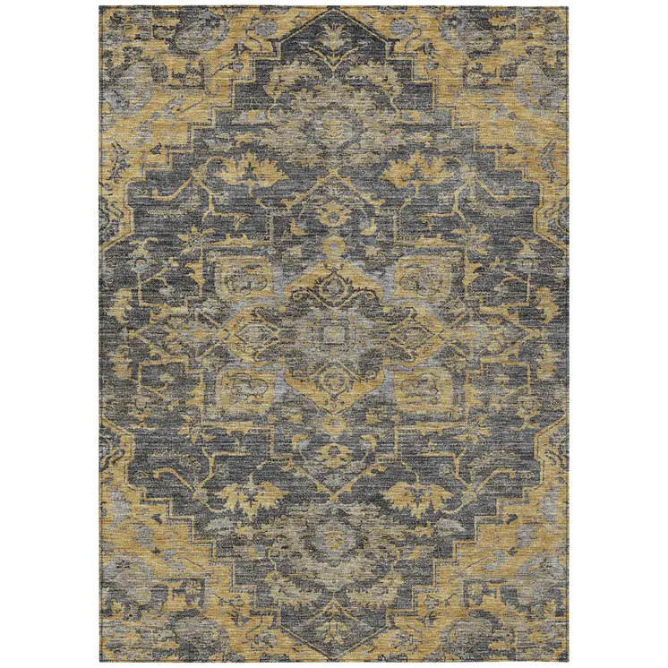 8' X 10' Gray Charcoal And Silver Oriental Washable Indoor Outdoor Area Rug