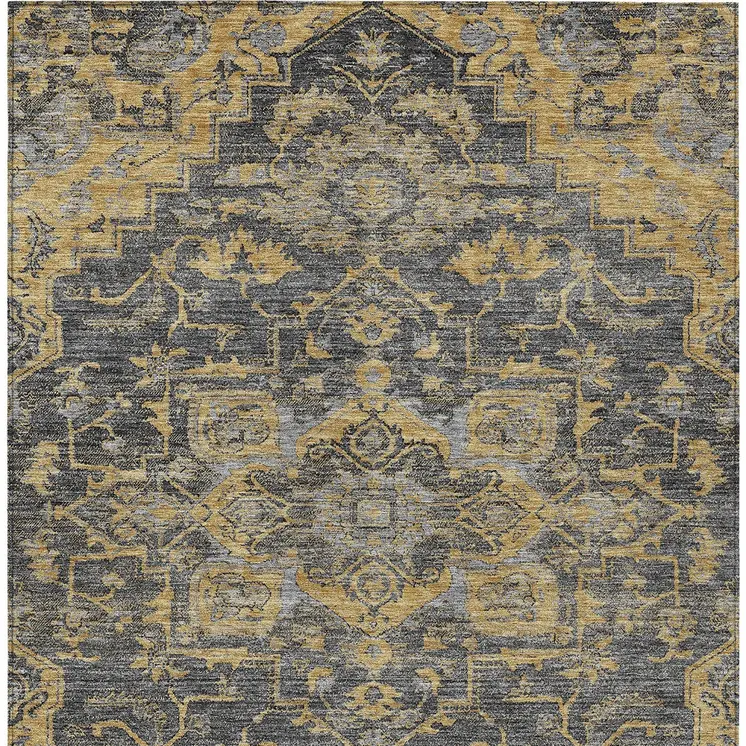 9' X 12' Gray Charcoal And Silver Oriental Washable Indoor Outdoor Area Rug