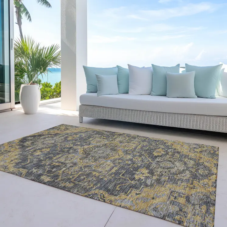 9' X 12' Gray Charcoal And Silver Oriental Washable Indoor Outdoor Area Rug