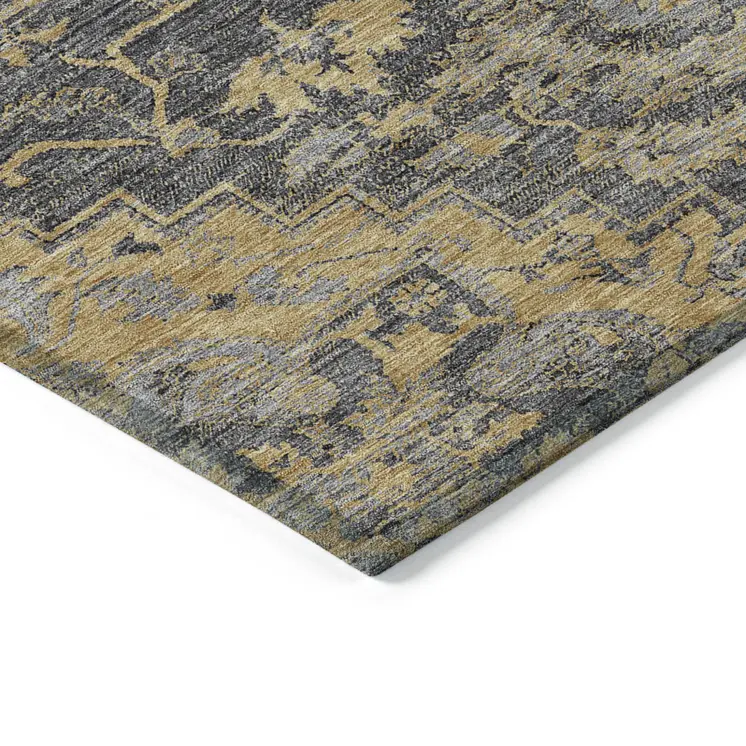 9' X 12' Gray Charcoal And Silver Oriental Washable Indoor Outdoor Area Rug