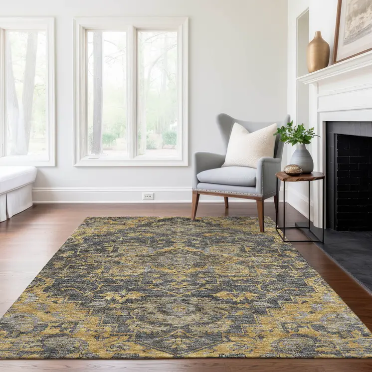 10' X 14' Gray Charcoal And Silver Oriental Washable Indoor Outdoor Area Rug