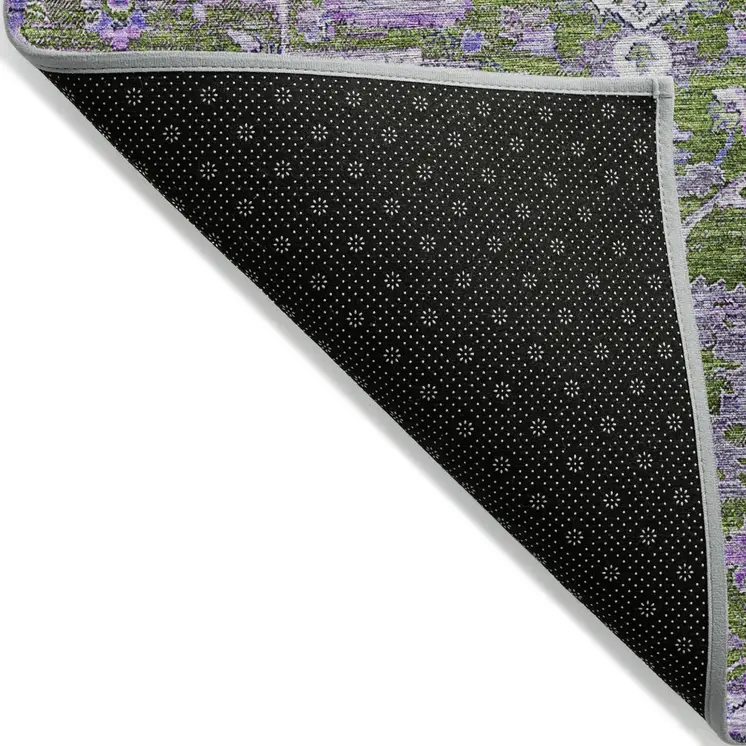 3' X 5' Olive Green And Purple Oriental Washable Indoor Outdoor Area Rug