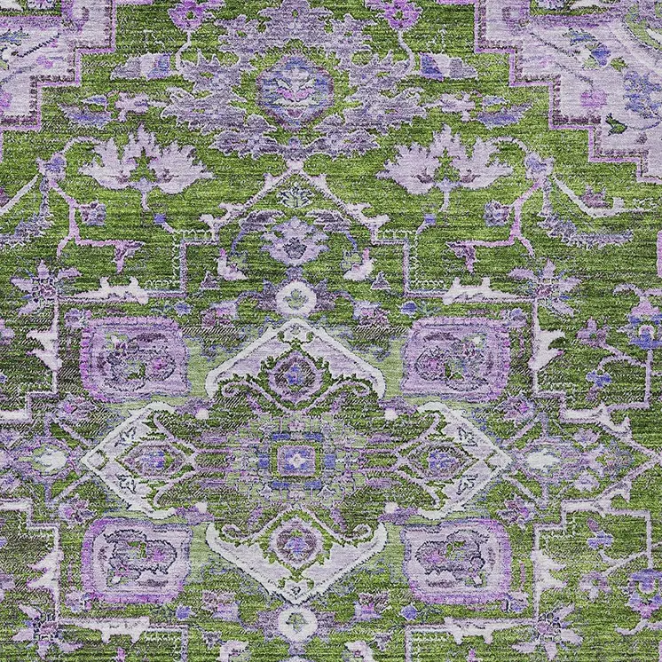 3' X 5' Olive Green And Purple Oriental Washable Indoor Outdoor Area Rug
