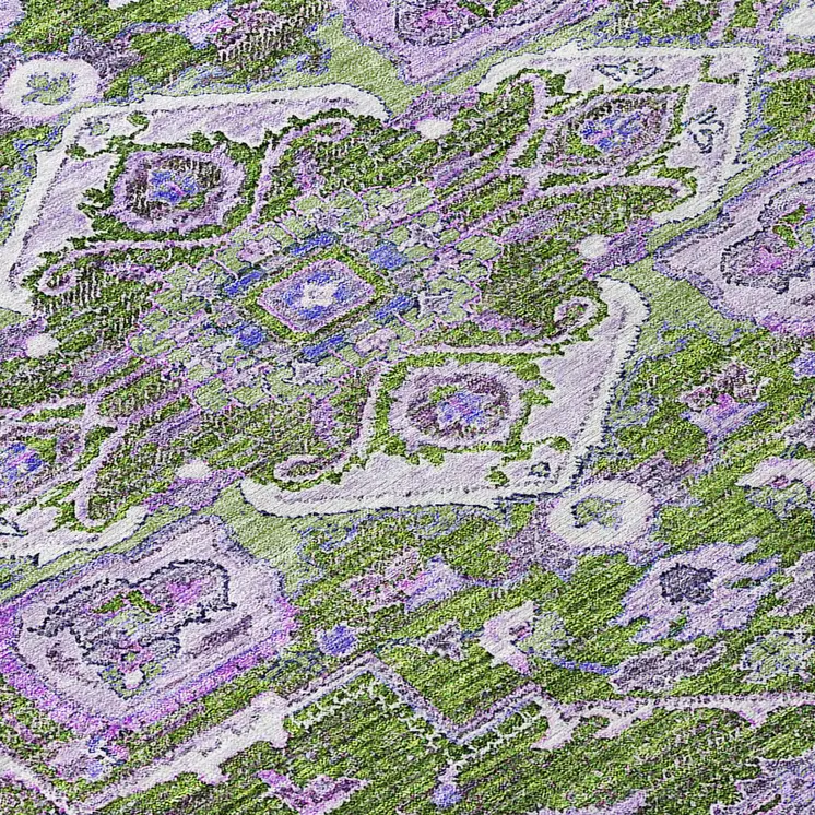 8' Olive Green And Purple Round Oriental Washable Indoor Outdoor Area Rug