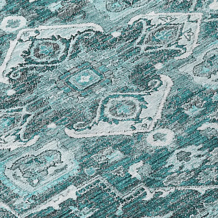 5' X 8' Teal Blue Gray And Charcoal Oriental Washable Indoor Outdoor Area Rug