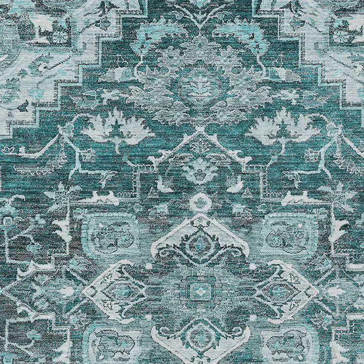 9' X 12' Teal Blue Gray And Charcoal Oriental Washable Indoor Outdoor Area Rug