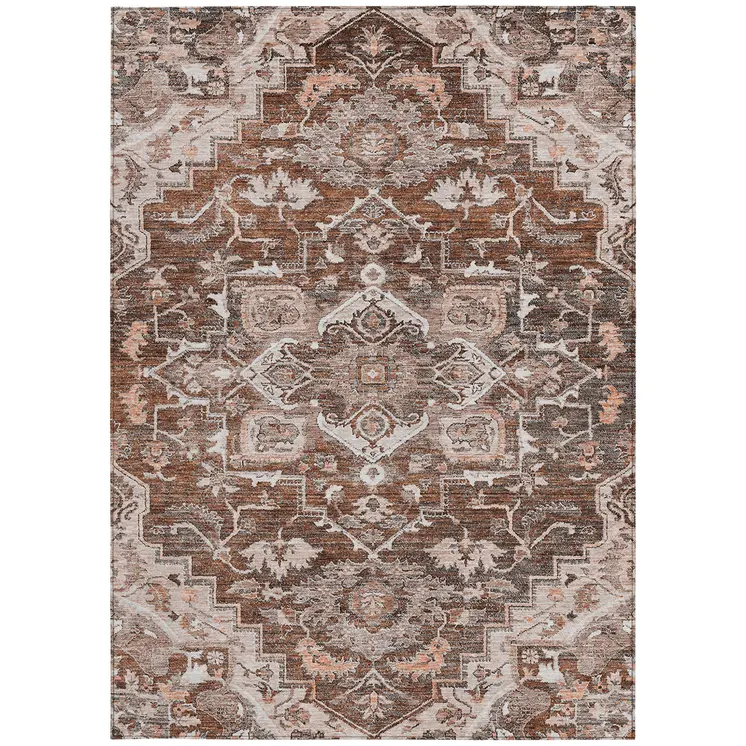 3' X 5' Terra Cotta Brown And Copper Oriental Washable Indoor Outdoor Area Rug