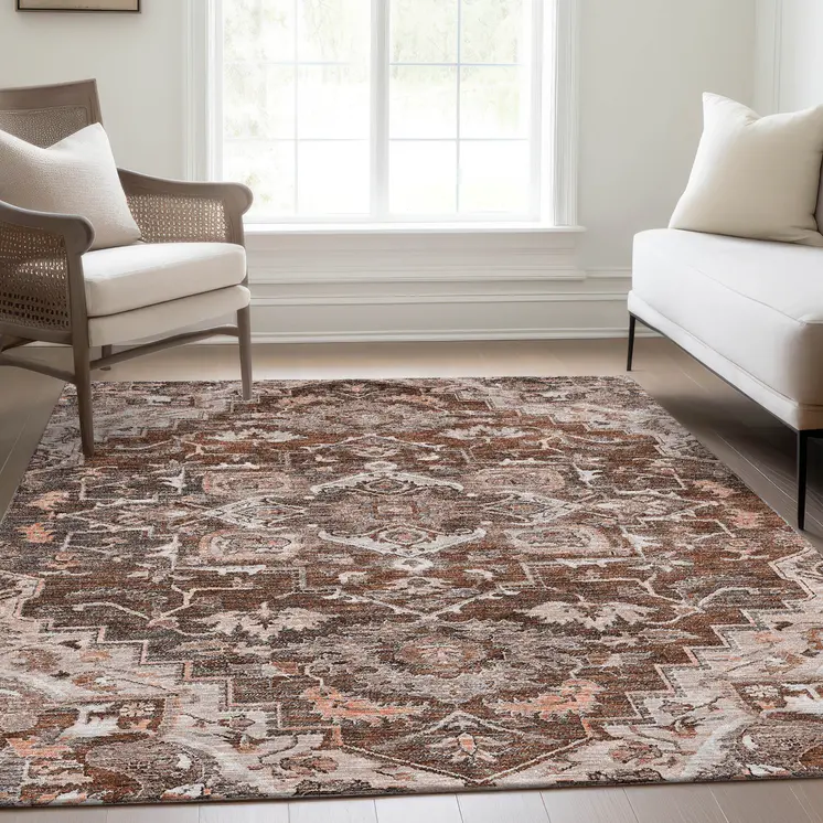 3' X 5' Terra Cotta Brown And Copper Oriental Washable Indoor Outdoor Area Rug