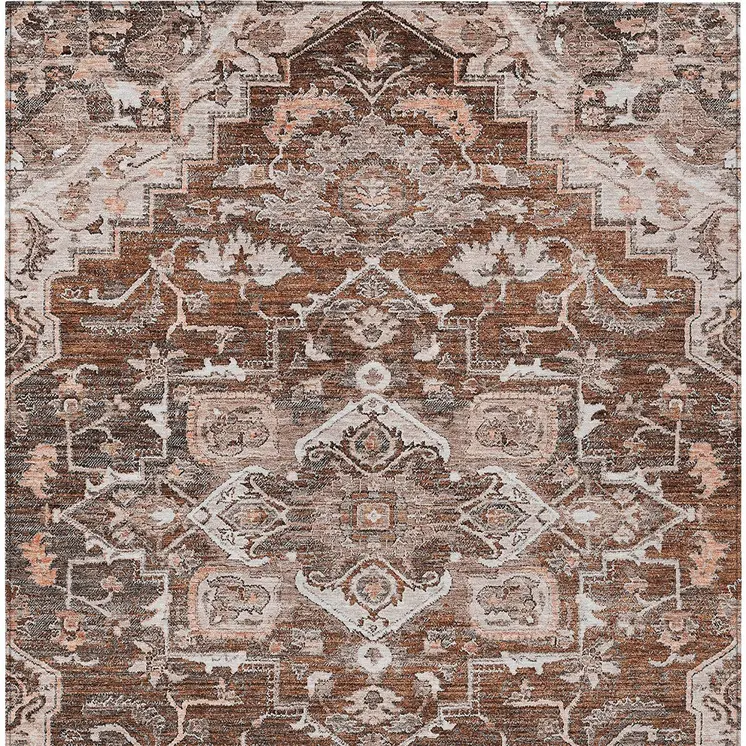 5' X 8' Terra Cotta Brown And Copper Oriental Washable Indoor Outdoor Area Rug