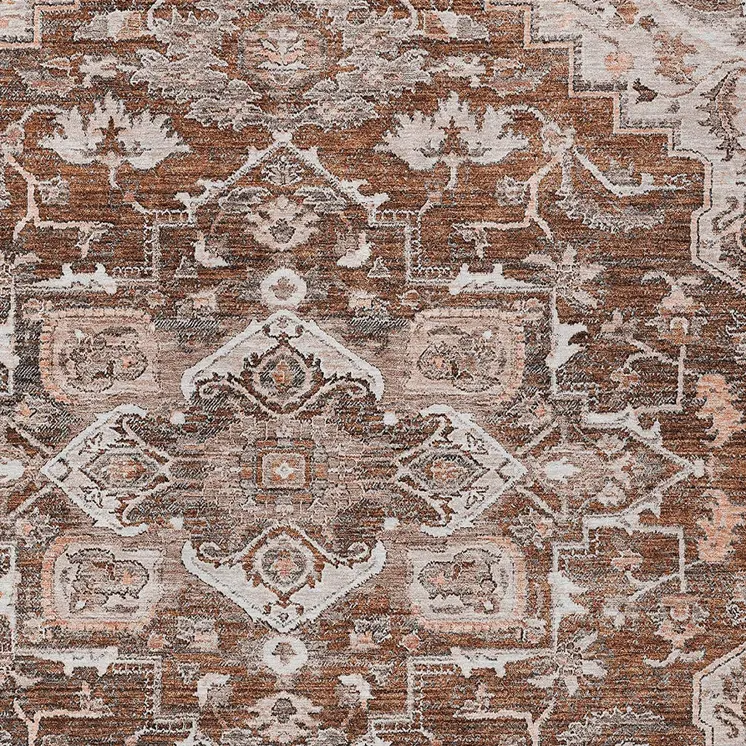5' X 8' Terra Cotta Brown And Copper Oriental Washable Indoor Outdoor Area Rug