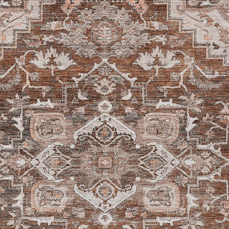 8' X 10' Terra Cotta Brown And Copper Oriental Washable Indoor Outdoor Area Rug