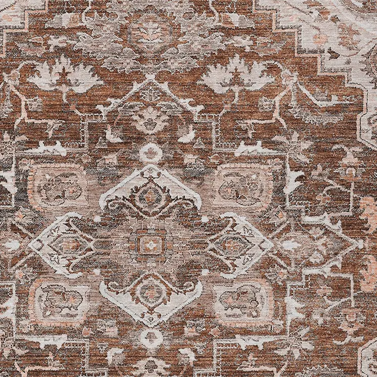 10' X 14' Terra Cotta Brown And Copper Oriental Washable Indoor Outdoor Area Rug