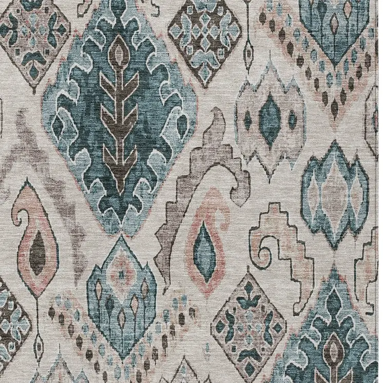 3' X 5' Beige Teal Blue And Copper Moroccan Washable Indoor Outdoor Area Rug