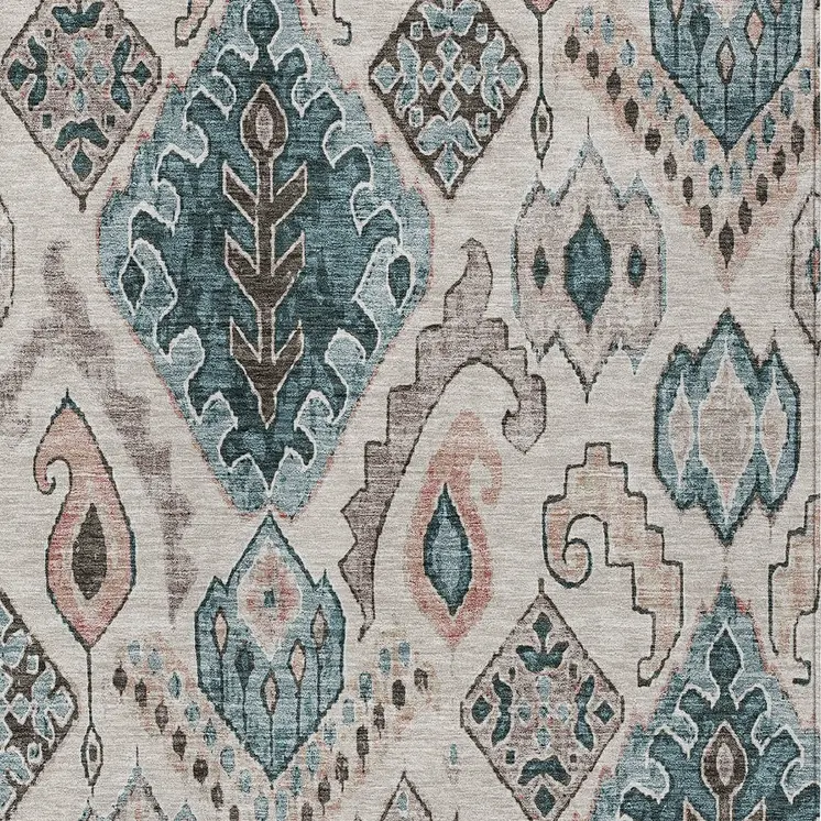 8' X 10' Beige Teal Blue And Copper Moroccan Washable Indoor Outdoor Area Rug