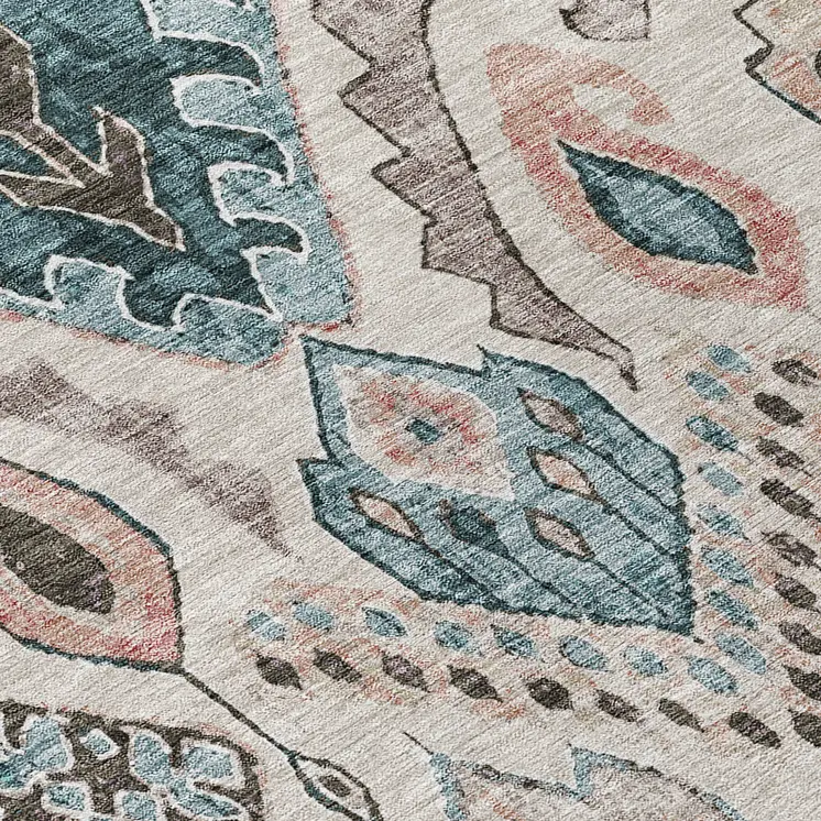 8' X 10' Beige Teal Blue And Copper Moroccan Washable Indoor Outdoor Area Rug
