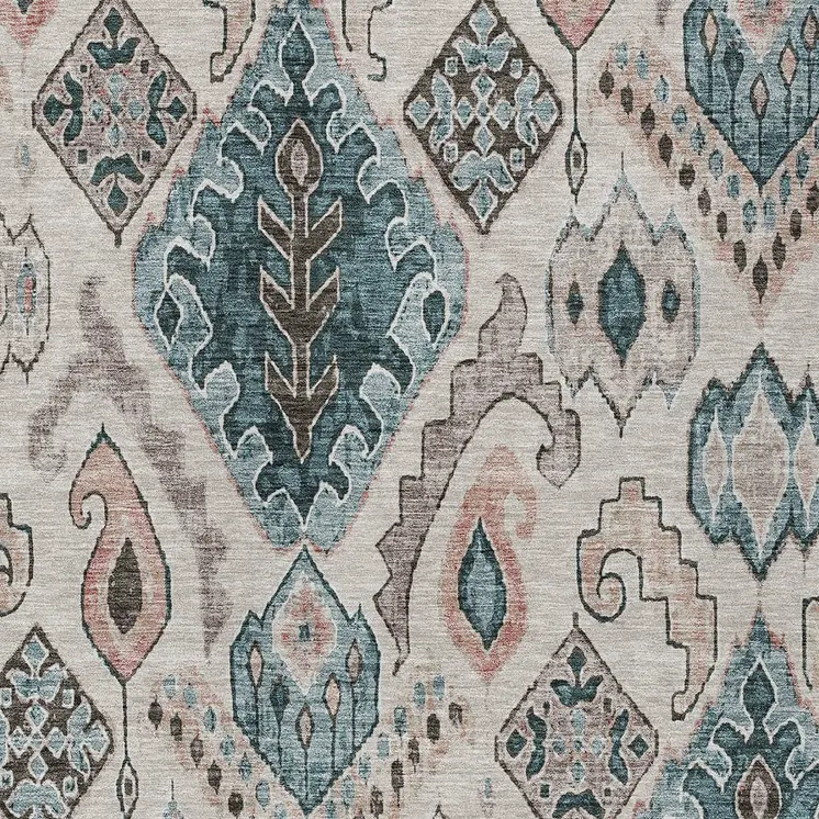 10' X 14' Beige Teal Blue And Copper Moroccan Washable Indoor Outdoor Area Rug