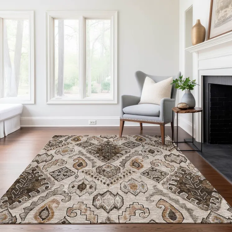 3' X 5' Brown And Beige Moroccan Washable Indoor Outdoor Area Rug