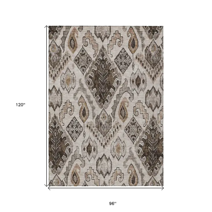 8' X 10' Brown And Beige Moroccan Washable Indoor Outdoor Area Rug