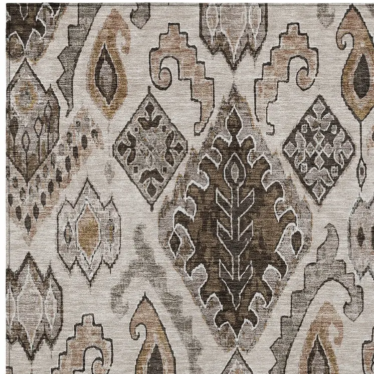 9' X 12' Brown And Beige Moroccan Washable Indoor Outdoor Area Rug