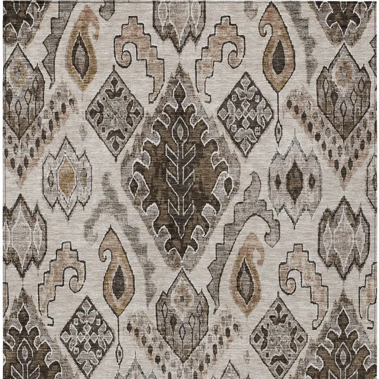 10' X 14' Brown And Beige Moroccan Washable Indoor Outdoor Area Rug