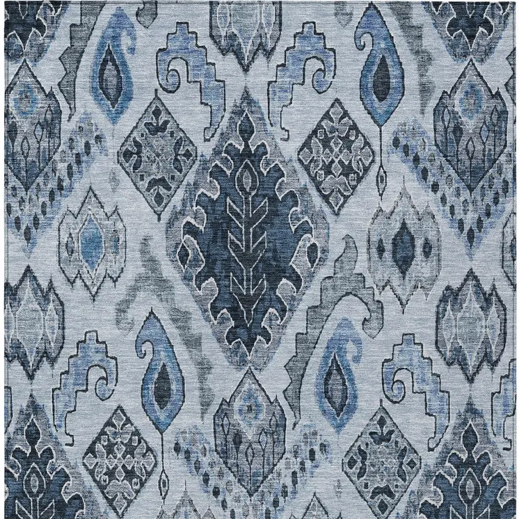 5' X 8' Denim Blue And Sky Blue Moroccan Washable Indoor Outdoor Area Rug