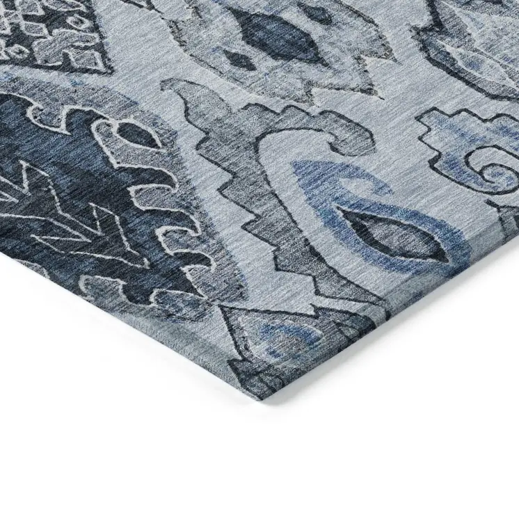 5' X 8' Denim Blue And Sky Blue Moroccan Washable Indoor Outdoor Area Rug