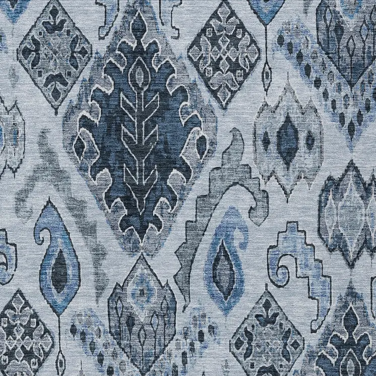 5' X 8' Denim Blue And Sky Blue Moroccan Washable Indoor Outdoor Area Rug