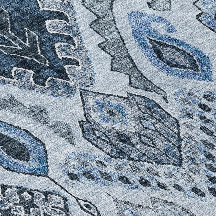 5' X 8' Denim Blue And Sky Blue Moroccan Washable Indoor Outdoor Area Rug