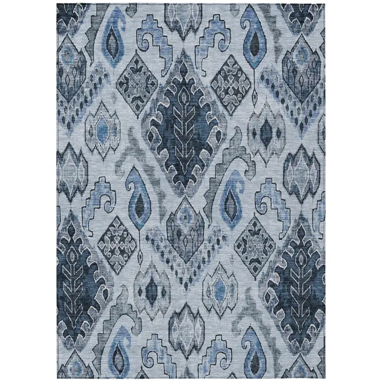 9' X 12' Denim Blue And Sky Blue Moroccan Washable Indoor Outdoor Area Rug