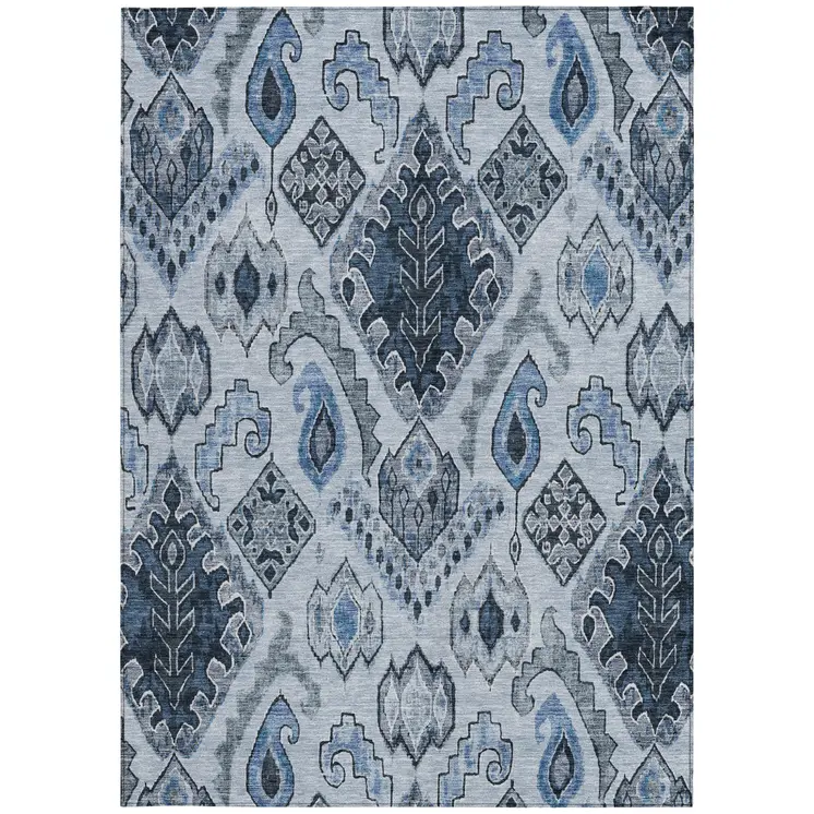 9' X 12' Denim Blue And Sky Blue Moroccan Washable Indoor Outdoor Area Rug