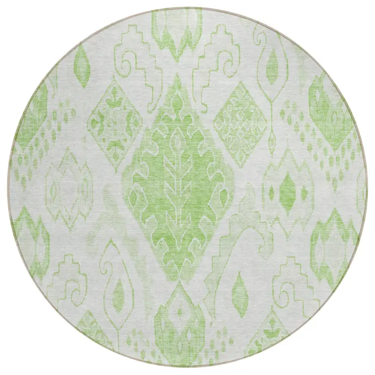 8' Artichoke Green Mint Green And Ivory Round Moroccan Washable Indoor Outdoor Area Rug
