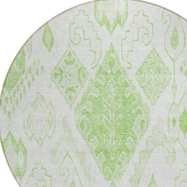 8' Artichoke Green Mint Green And Ivory Round Moroccan Washable Indoor Outdoor Area Rug