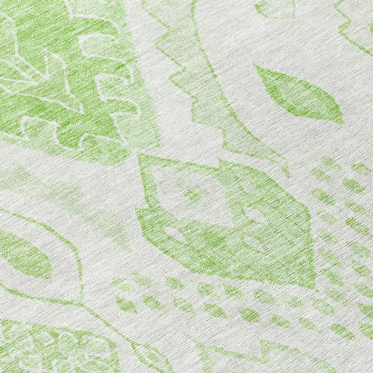 8' Artichoke Green Mint Green And Ivory Round Moroccan Washable Indoor Outdoor Area Rug