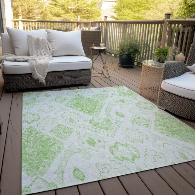 8' X 10' Artichoke Green Mint Green And Ivory Moroccan Washable Indoor Outdoor Area Rug