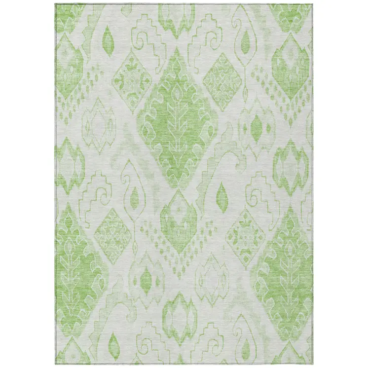 8' X 10' Artichoke Green Mint Green And Ivory Moroccan Washable Indoor Outdoor Area Rug