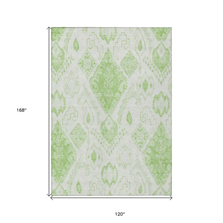 10' X 14' Artichoke Green Mint Green And Ivory Moroccan Washable Indoor Outdoor Area Rug