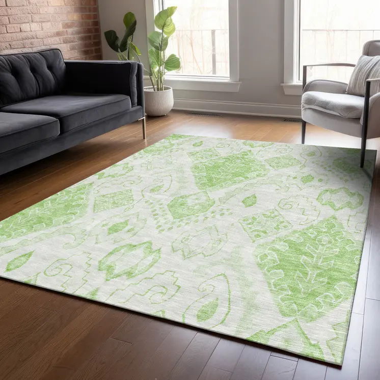 10' X 14' Artichoke Green Mint Green And Ivory Moroccan Washable Indoor Outdoor Area Rug