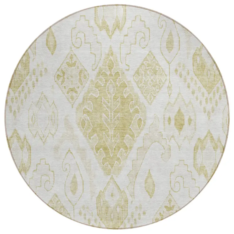 8' Beige Tan And Ivory Round Moroccan Washable Indoor Outdoor Area Rug
