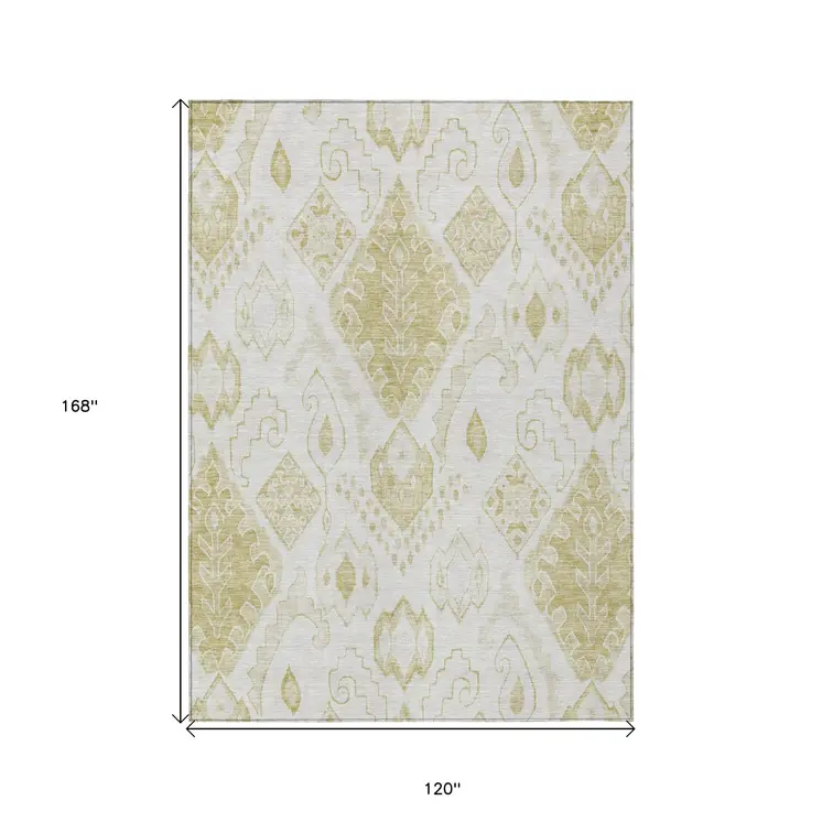 10' X 14' Beige Tan And Ivory Moroccan Washable Indoor Outdoor Area Rug