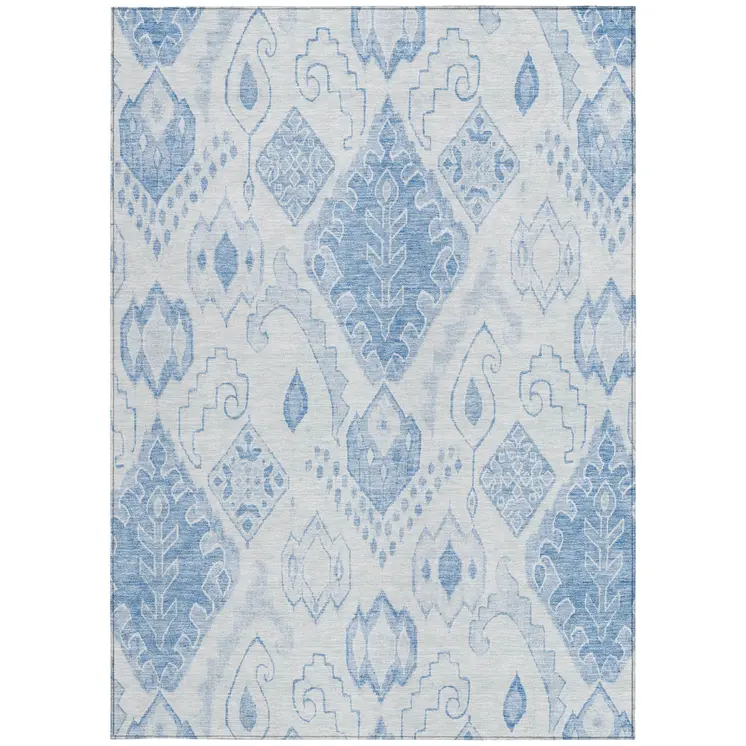 5' X 8' Denim Blue And Sky Blue Moroccan Washable Indoor Outdoor Area Rug