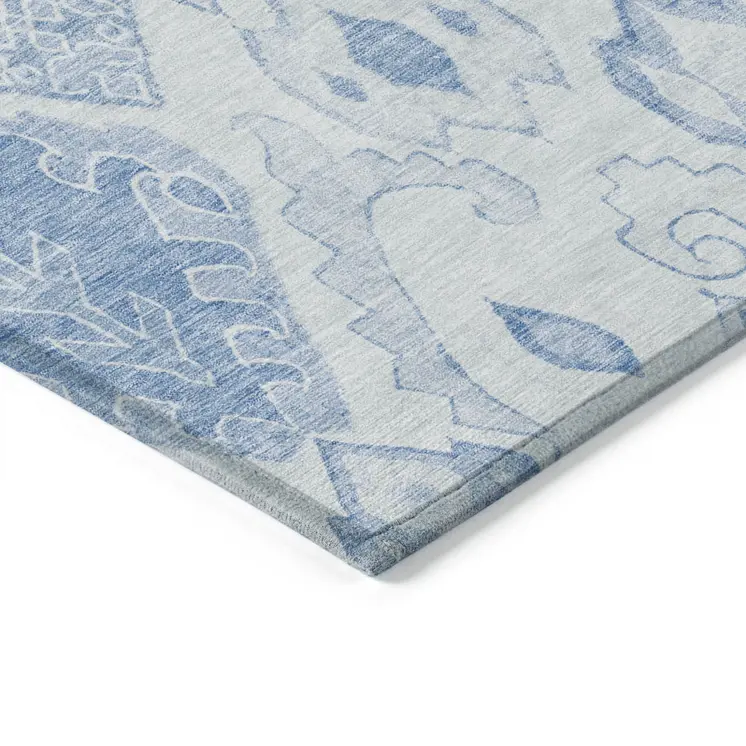 5' X 8' Denim Blue And Sky Blue Moroccan Washable Indoor Outdoor Area Rug